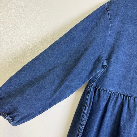 Lucy & Yak Maeve Dress Womens Size 14 Blue Denim Floral Embroidered Boho Long - Picture 5 of 11